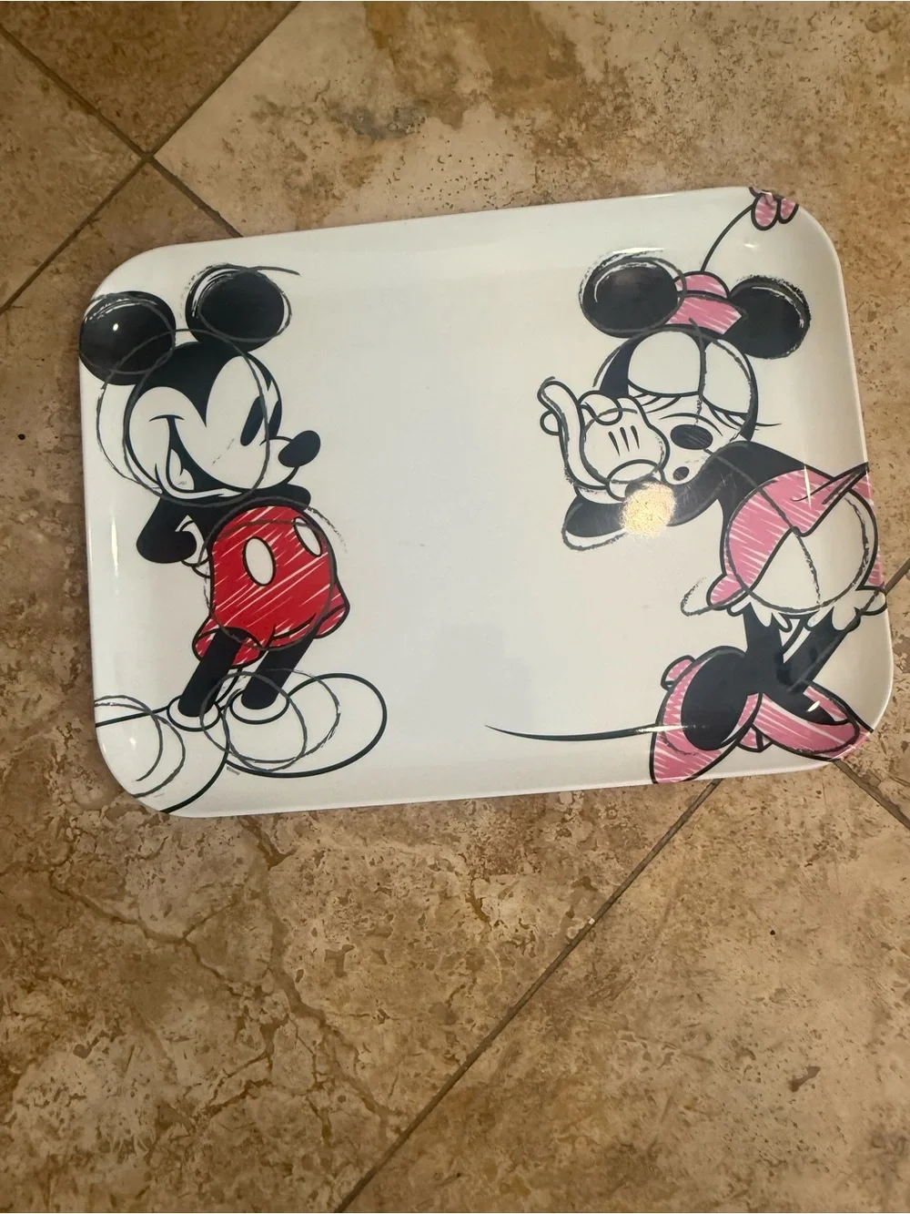 Disney Mickey & Minnie Pink and Red Dinnerware Plate and Tray Set